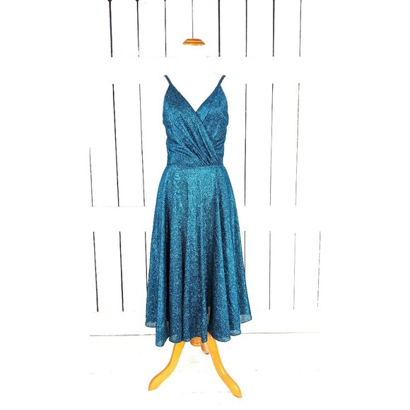 Vintage Lilli Diamond blue metallic glitter stretch party evening dress